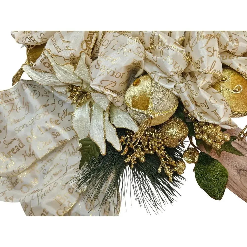 Gorgeous Glittery Gold Holiday Christmas Wreath Handmade 22
